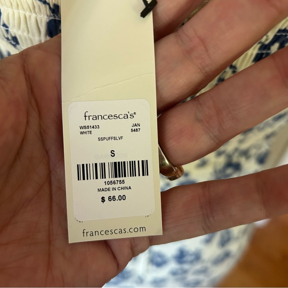 NWT Francesca’s Natasha Puff Sleeve Side Slit Midi Dress blue/white Small Lined - Picture 3 of 10